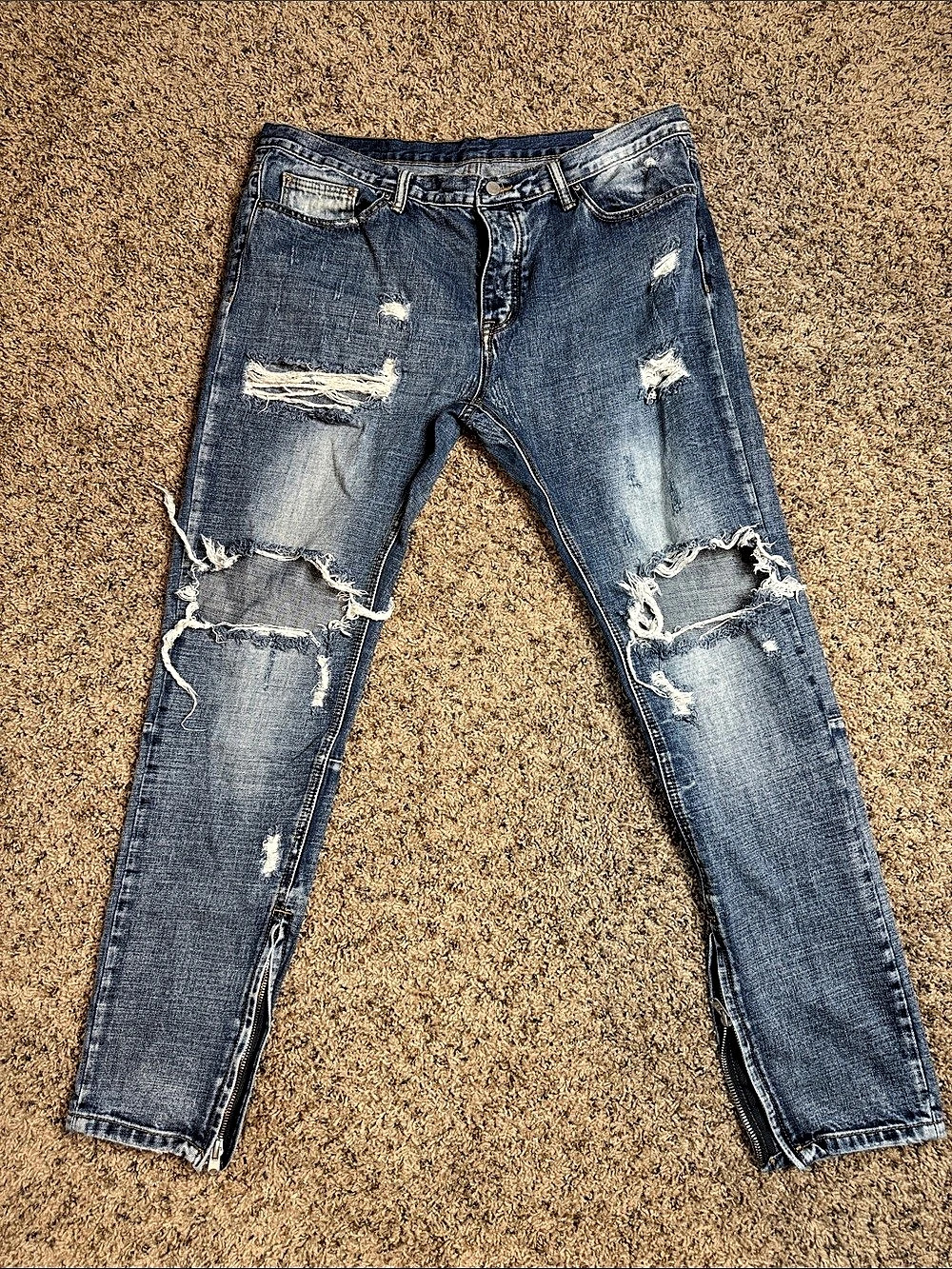 MNML Distressed Skinny Jeans in Blue Waist 40